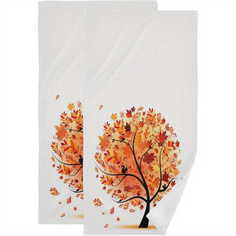 

2pcs Autumn Maple Leaf Hand Towels - Microfiber, Large 18x26" Kitchen & Bathroom Decorative Towels, Machine Washable