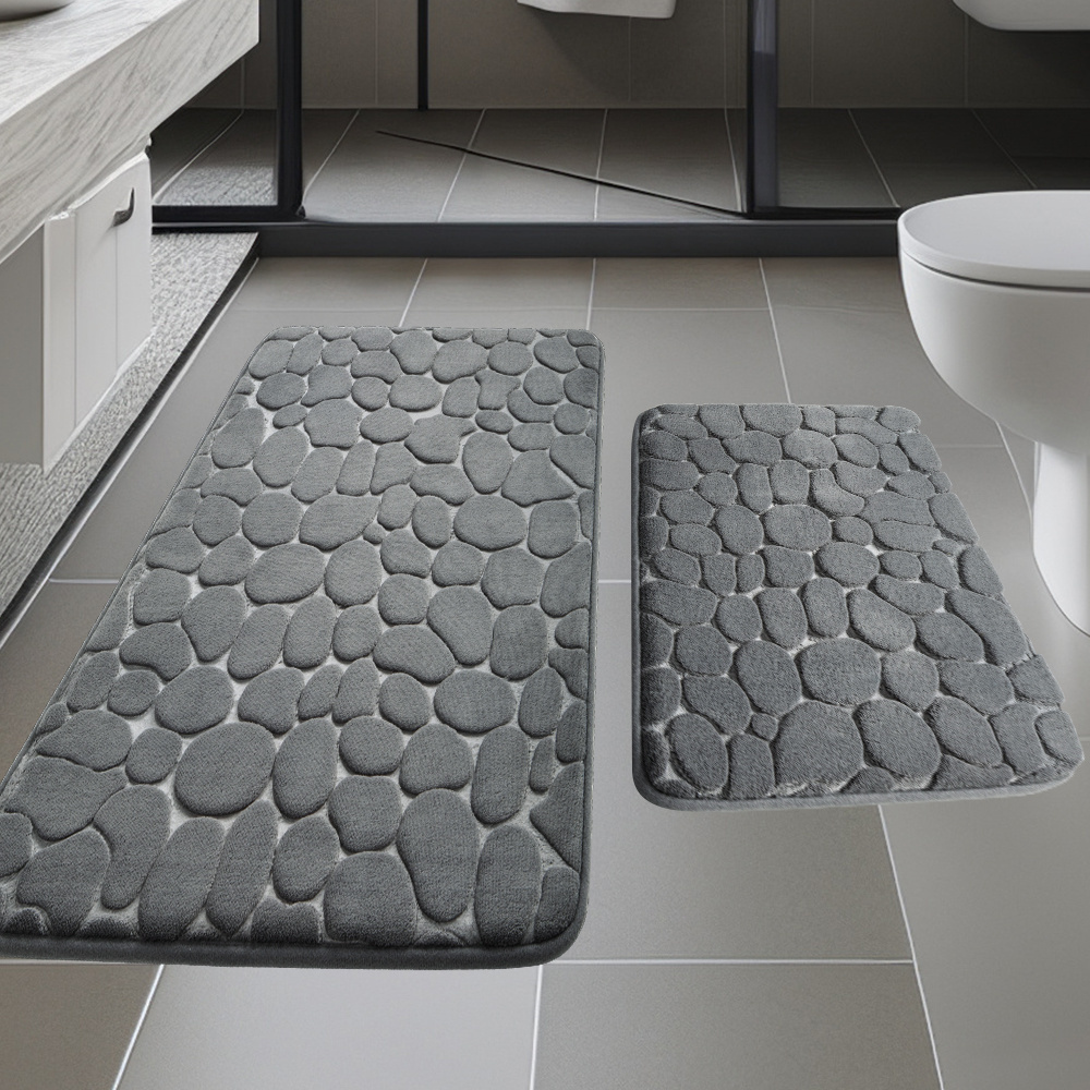 

Bathroom Rugs Sets 2 Piece, Memory Foam Bathroom Mats Set Extra , Non Slip Bath Mats For Bathroom, Water Absorbent, Washable Black Bath Rugs For Tub, Toilet And Floor