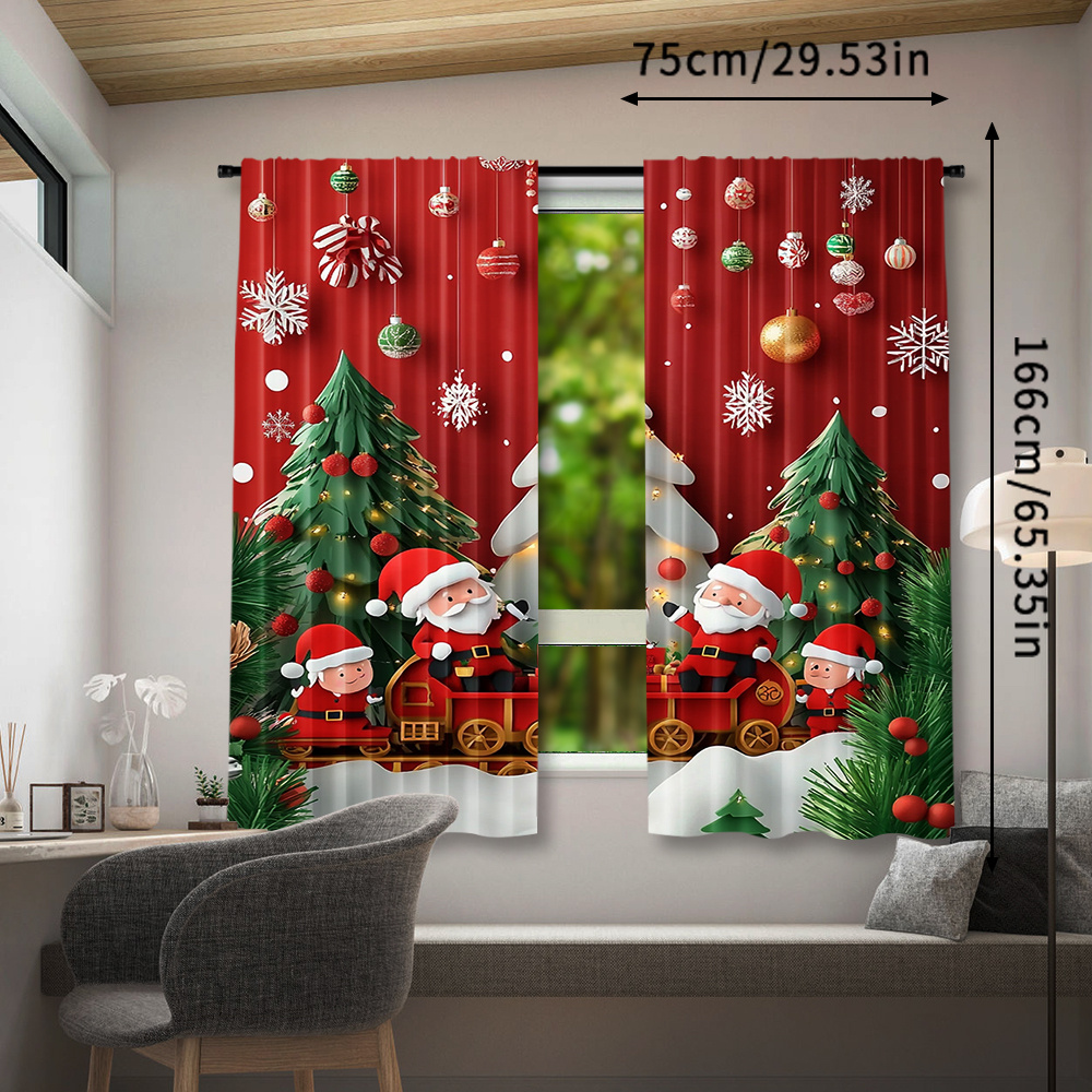 TEMU Set Of 2 Christmas Curtains Featuring Santa And His Against A Backdrop, Ideal For Enhancing Your Home's Holiday Decorations