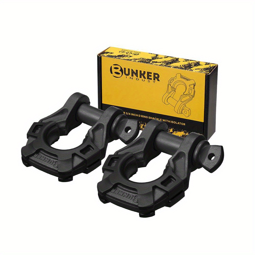 TEMU Pair Bow Shackle 4.75ton Rated 3/ 4'' D-ring With Isolator Black