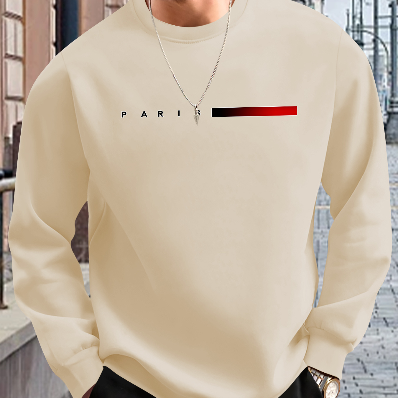 

Casual Crew Neck Active Sweatshirt - Men's Long Sleeve Polyester Knit Fabric Sweater With Printed , Regular Fit & Slight Stretch Material