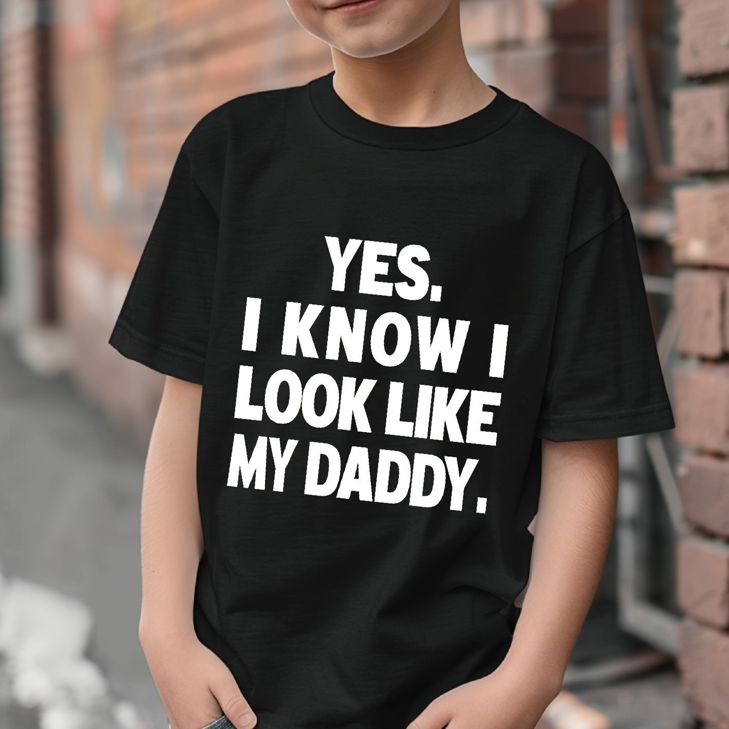 

Yes I Look Like My Daddy Print, Boys Pure Cotton Casual Style Short Sleeve T-shirt, Cool, Lightweight And Comfy For Summer