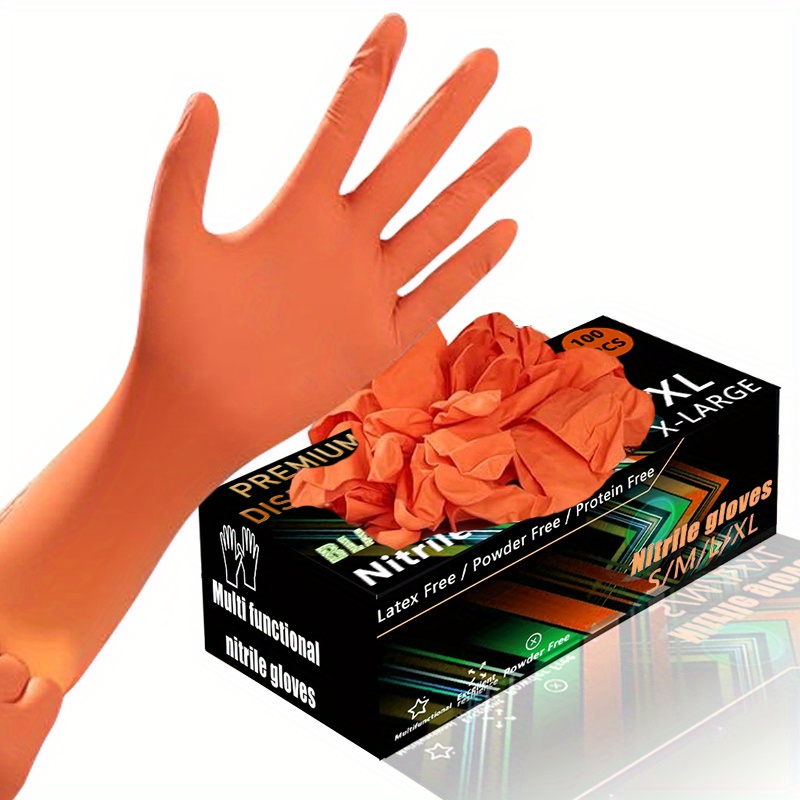 30 50 100pcs orange disposable nitrile gloves multi functional latex   cleaning dishwashing manicure pet bathing food service disposable wear disposable   details 8