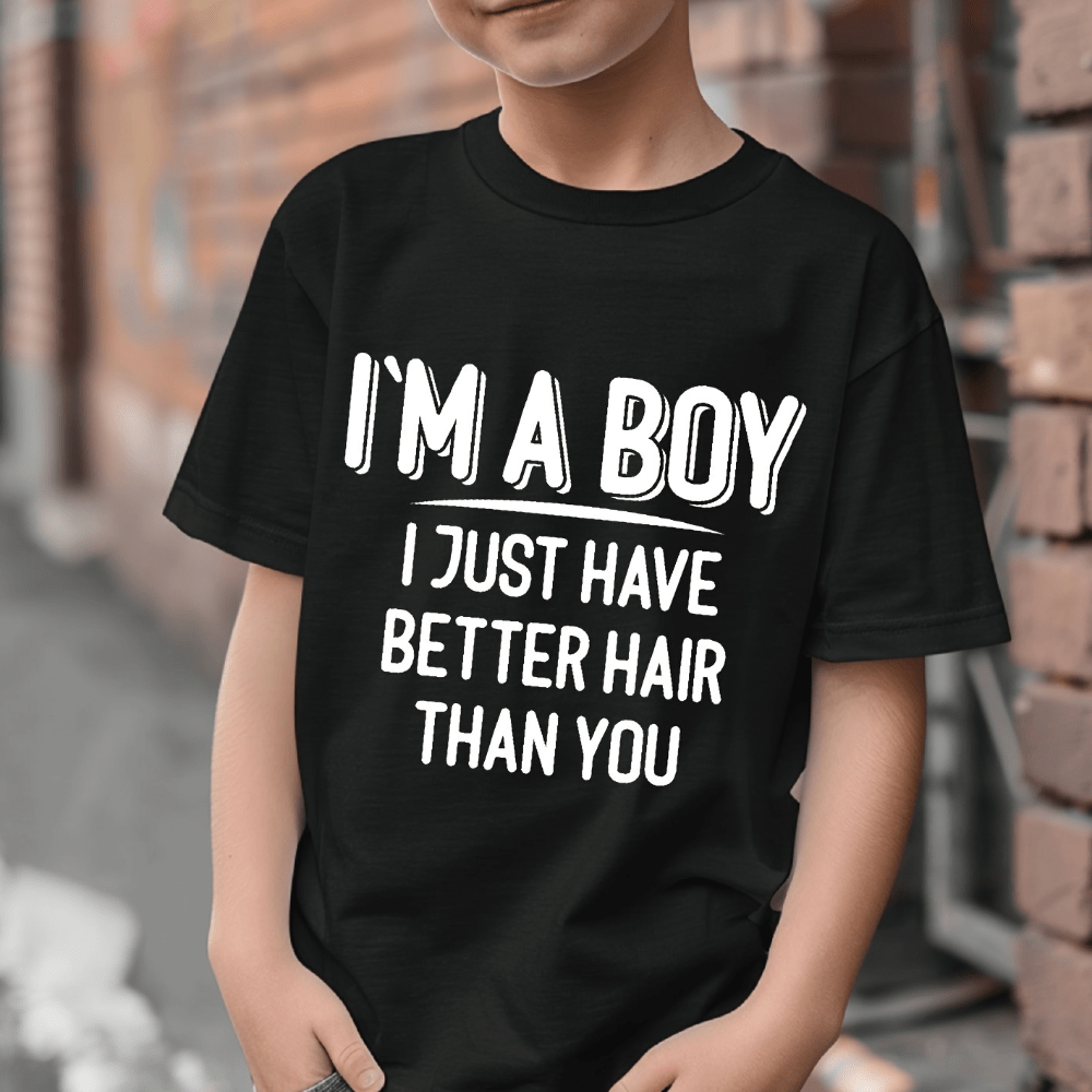 

I'm A Boy Print, Boys Pure Cotton Casual Style Short Sleeve T-shirt, Cool, Lightweight And Comfy For Summer