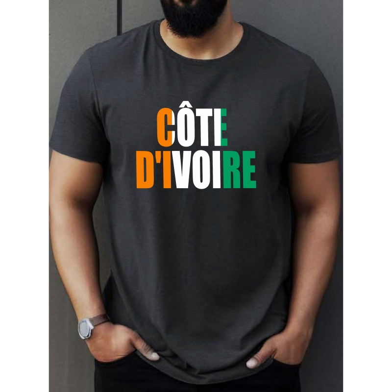 

T-shirt imprimé Côte d' pour homme - Manches courtes, col rond, tee-shirt décontracté d'été, lavable en machine