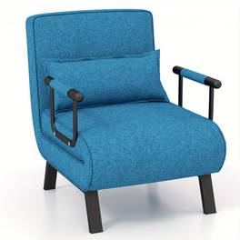 folding 6 position convertible sleeper bed armchair lounge couch w pillow blue