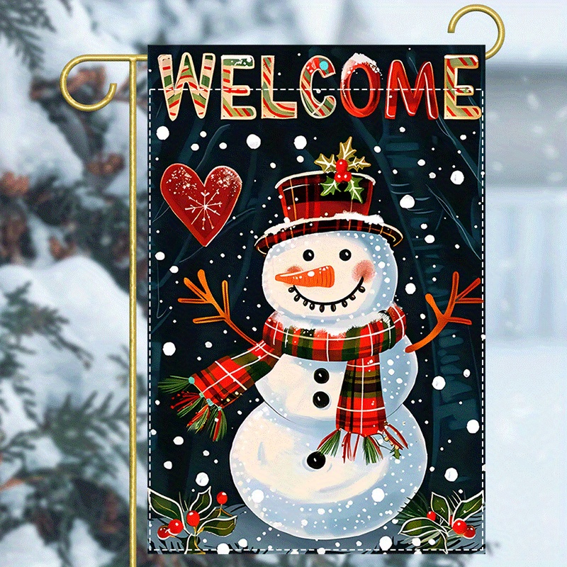 

Double-sided Waterproof Burlap Flag - Festive Snowman Christmas Design, 12x18 Inch, Outdoor Patio Decorations, Machine Washable & Fade Resistant