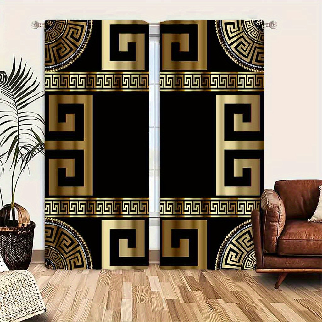 

Vintage Greek Key Geometric Pattern Jacquard Doorway Curtain Set, Elegant Pastoral Theme Polyester Panels With Tie Backs - Machine Washable, For Living Room And Bedroom Decor