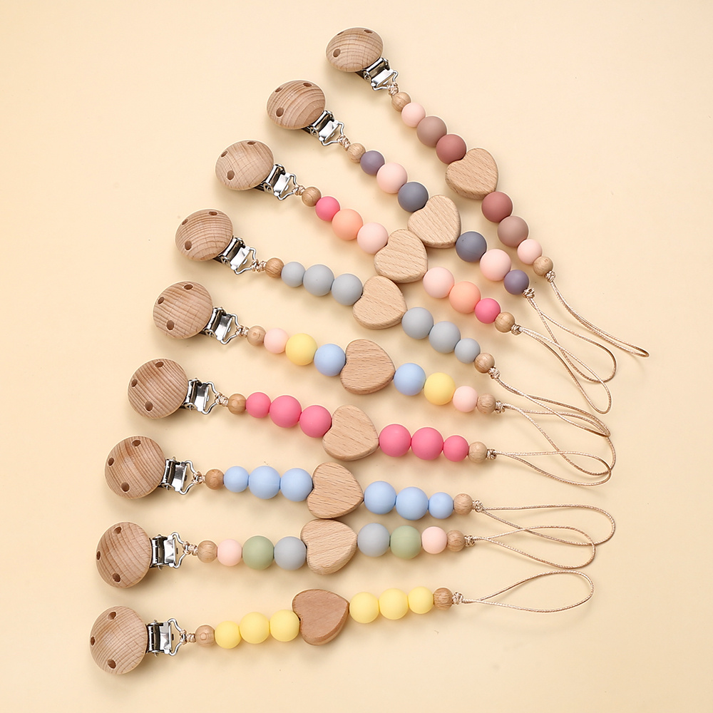 

1pc Silicone & Wood Bead Lanyard, Heart-shaped Bead Accessories For Id Badge Holder, Multi-color Durable Keychain Strap