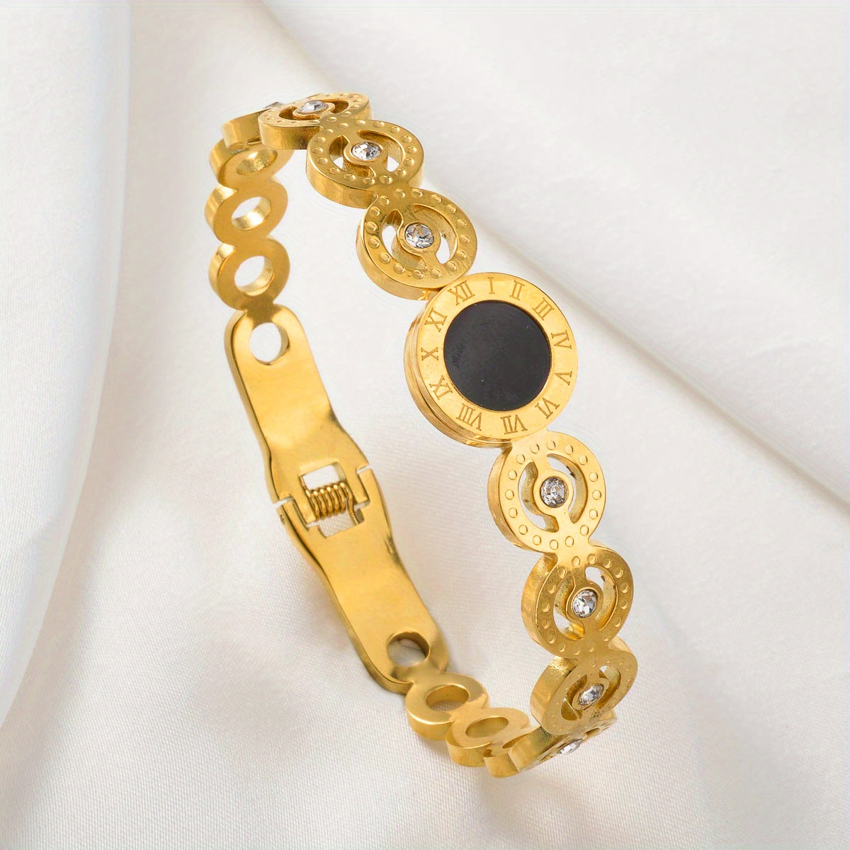 Image of 1pc Golden Stainless Steel Bangle Roman & Evil Eyes Geometric Bangle For Fashion Men And Women Jewelry Gift
