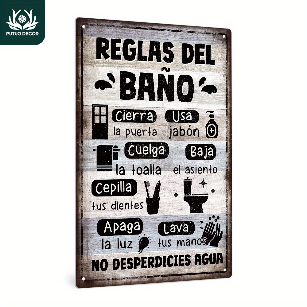 

1pc, Metal Tin Sign, Reglas Del Baño Usa Jabón Cuelga La Toalla Baja El Asiento Cepilla Tus Dientes Lava, Wall Art Decor For Home Farmhouse Toilet Washroom Bathroom Rest Room Loo Wc, Gift