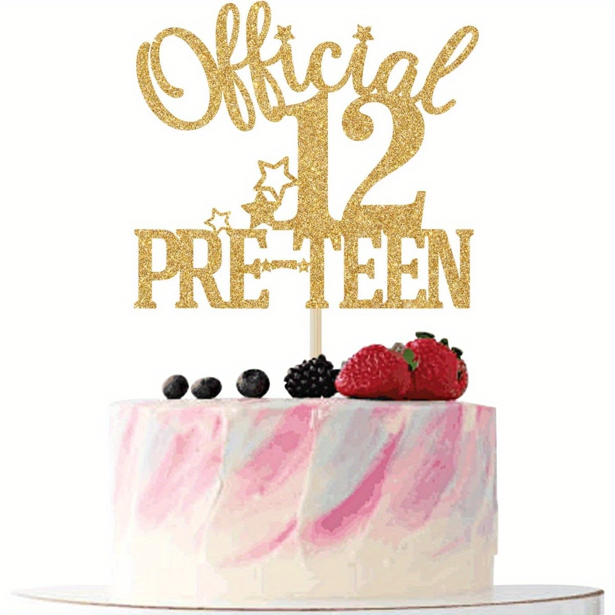 Image of Golden Glitter Official 12 Cake Topper, Happy 12th Birthday Cake Decorations, Cheers To 12 Year Old Birthday Party Decoration