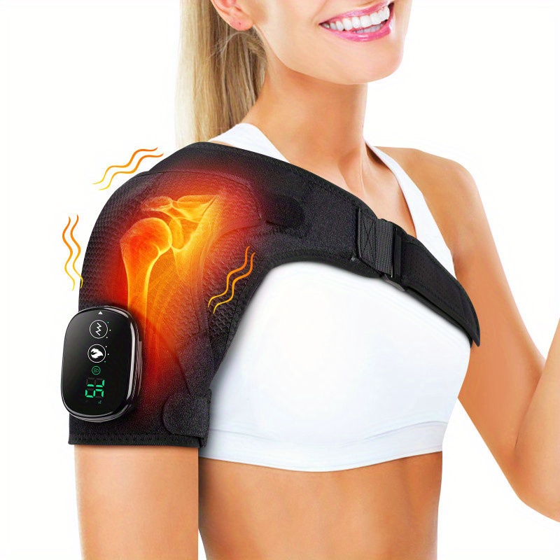 

Usb Rechargeable Heated Shoulder Wrap With Massager - 3 Heat Settings (40°f To 75°f), Adjustable Hook-and-loop Fastener Strap, Breathable Mesh Fabric For Sports Protection & , Massagers For Muscles