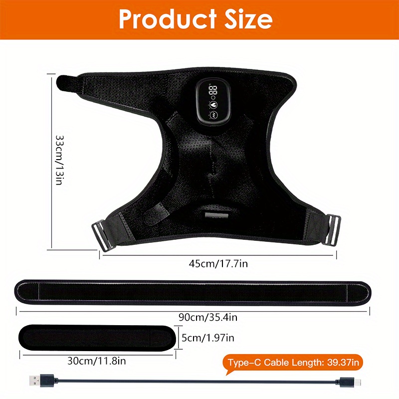 usb rechargeable heated shoulder wrap with massager 3 heat settings 40 f to 75 f adjustable hook and loop fastener strap breathable mesh fabric for sports protection muscle relaxation massagers for muscles Product details 0