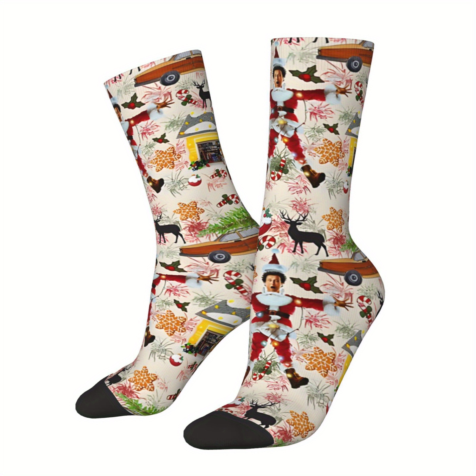 

Men's Hip Hop Vintage Christmas Crew Socks - Seamless, Funny Printed Novelty Socks With Fit