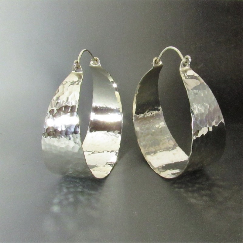 Image of Tzliwen Extra Large Silvery Color Hoop Earrings, Argentium Statement Earrings, Big Silvery Color Hoops, Large Hoops, Silvery Statement Jewelry