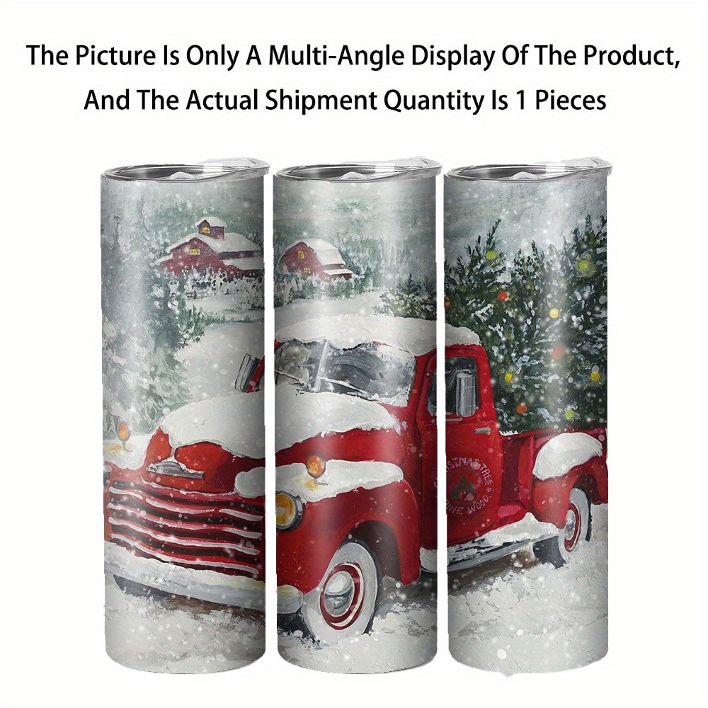 

Winter Snow And Pickup Color Print, Christmas Trees Cartoon Color Print Tumblerful, 20oz Stainless Steel Heat Cold Insulation Water Bottle Dual Wall Vacuum Sliding Lid Cups, Include Straw And Brush