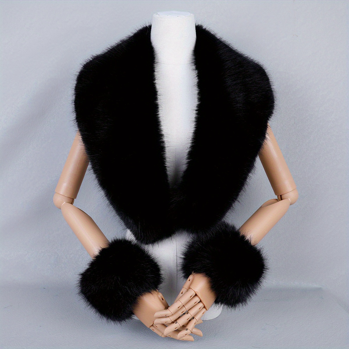 Fashion Commuter Fox Cowl Neck Thick Warm Women's Shawl Large Scarf Fox Cuffs Set