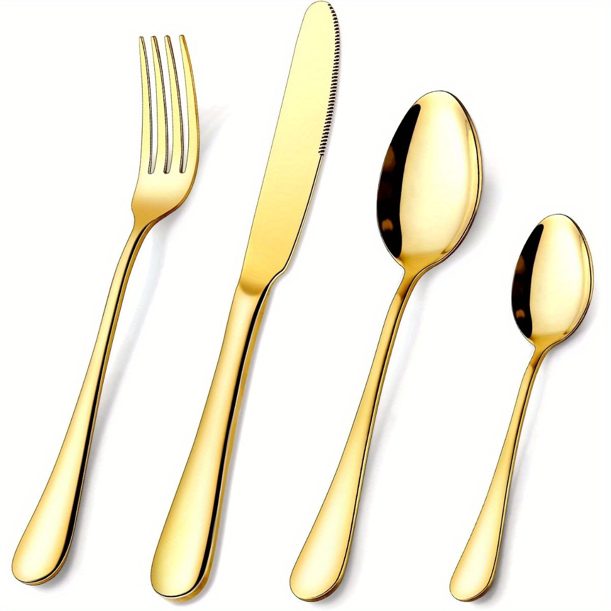 

Golden Silverware Flatware Set For 6, 24 Piece Stainless Steel Cutlery Set With Titanium Golden Plated, Tableware Kitchen Utensil Include Spoons, Forks, Knives, Mirror Polished, Dishwasher Safe