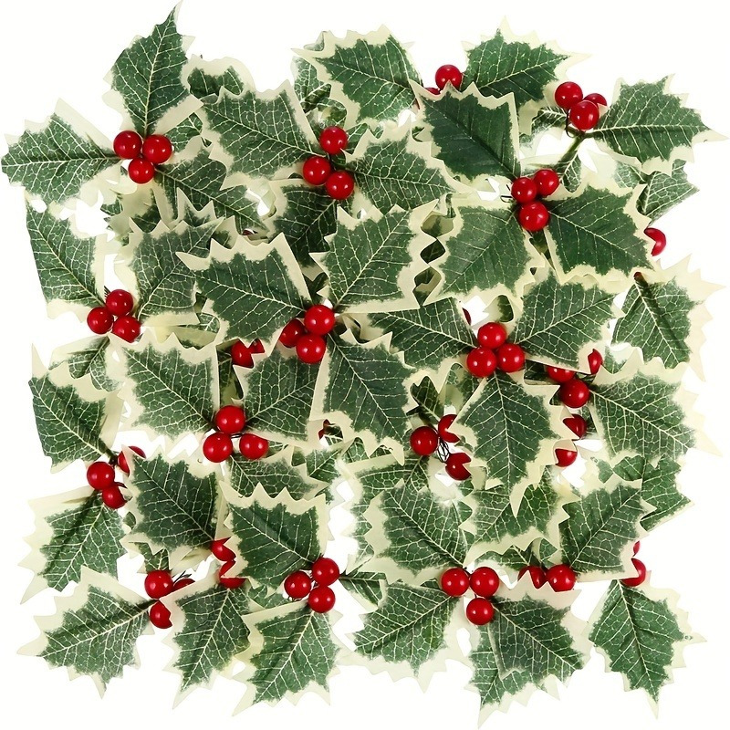 

50 Lifelike Artificial With Green Leaves - Ideal For Christmas Wreaths, Cake Decor, Diy Crafts & More!