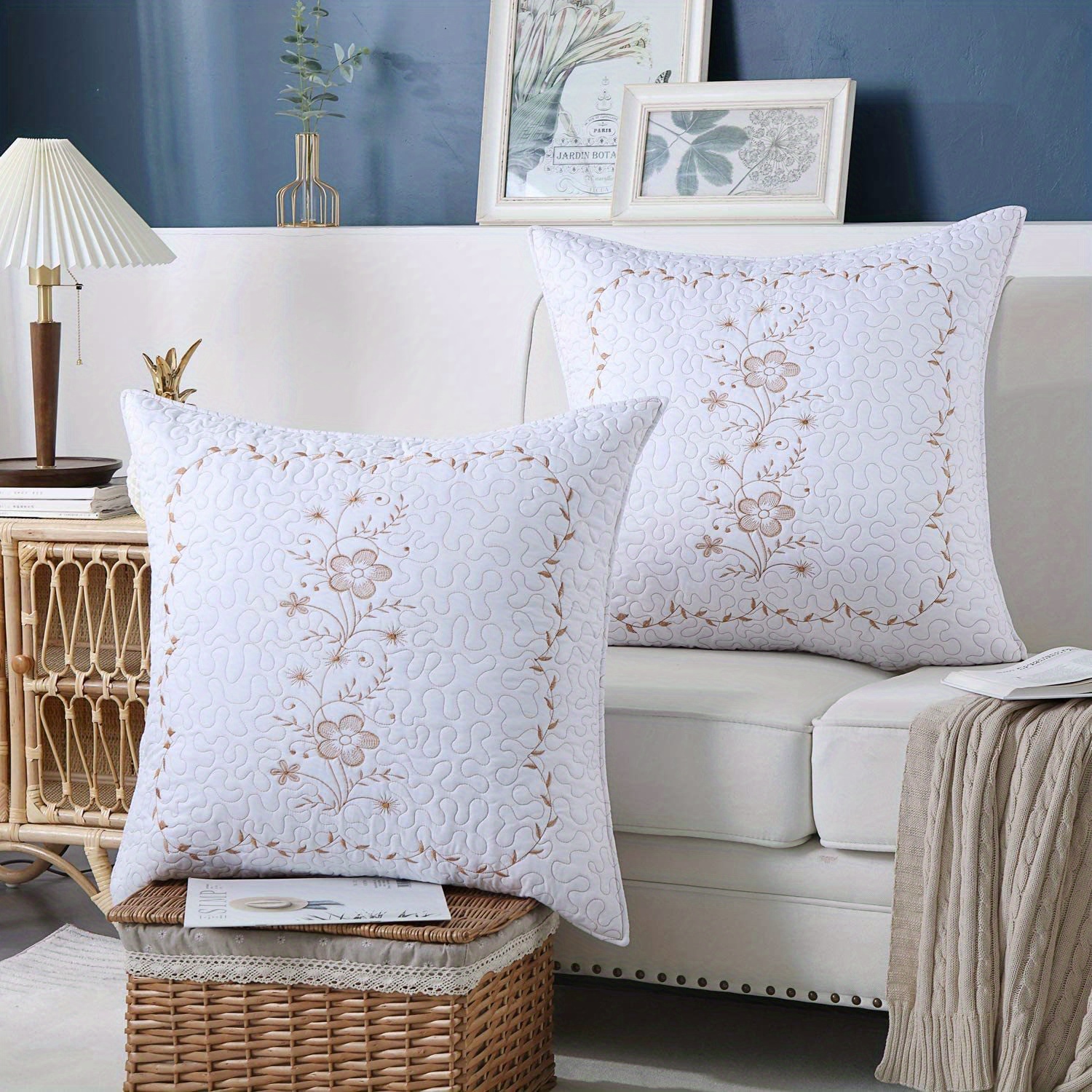 

2pcs Embroidered Decorative Throw Pillow Covers Couch Square Pillowcases Cushion For Bedroom Sofa Farmhouse Decor 26x26 Inch