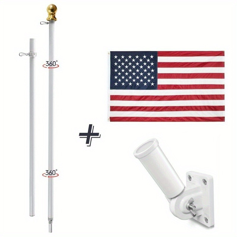 

American Flag Pole Kit, Including Aluminum White Flagpole, White Single Hole Bracket, 3*5ft 100% Polyester .