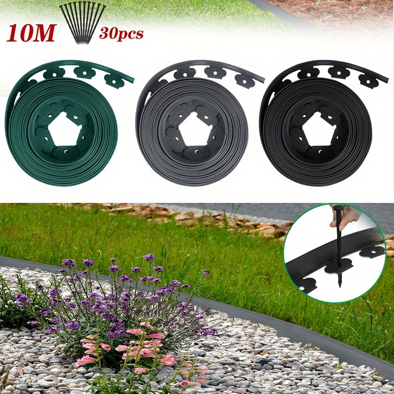 

10m Flexible Lawn Edging Plastic With 30 Ground Anchors Edging Lawn Edging Mowing Paving Stones Black Green Grey