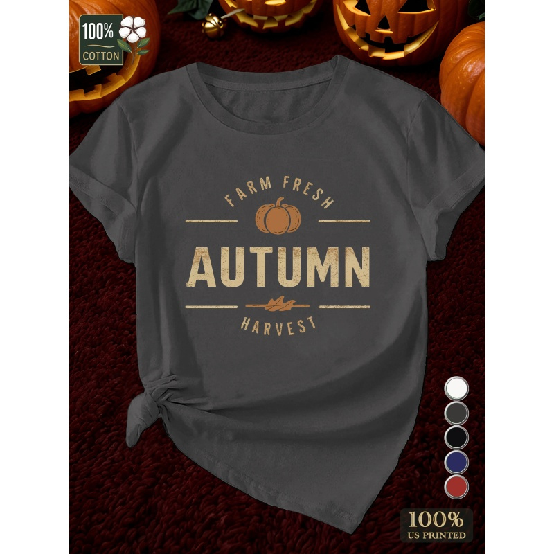 

Autumn Themed Illustration With Pumpkin Pure Cotton Women's Tshirt Comfort Fit