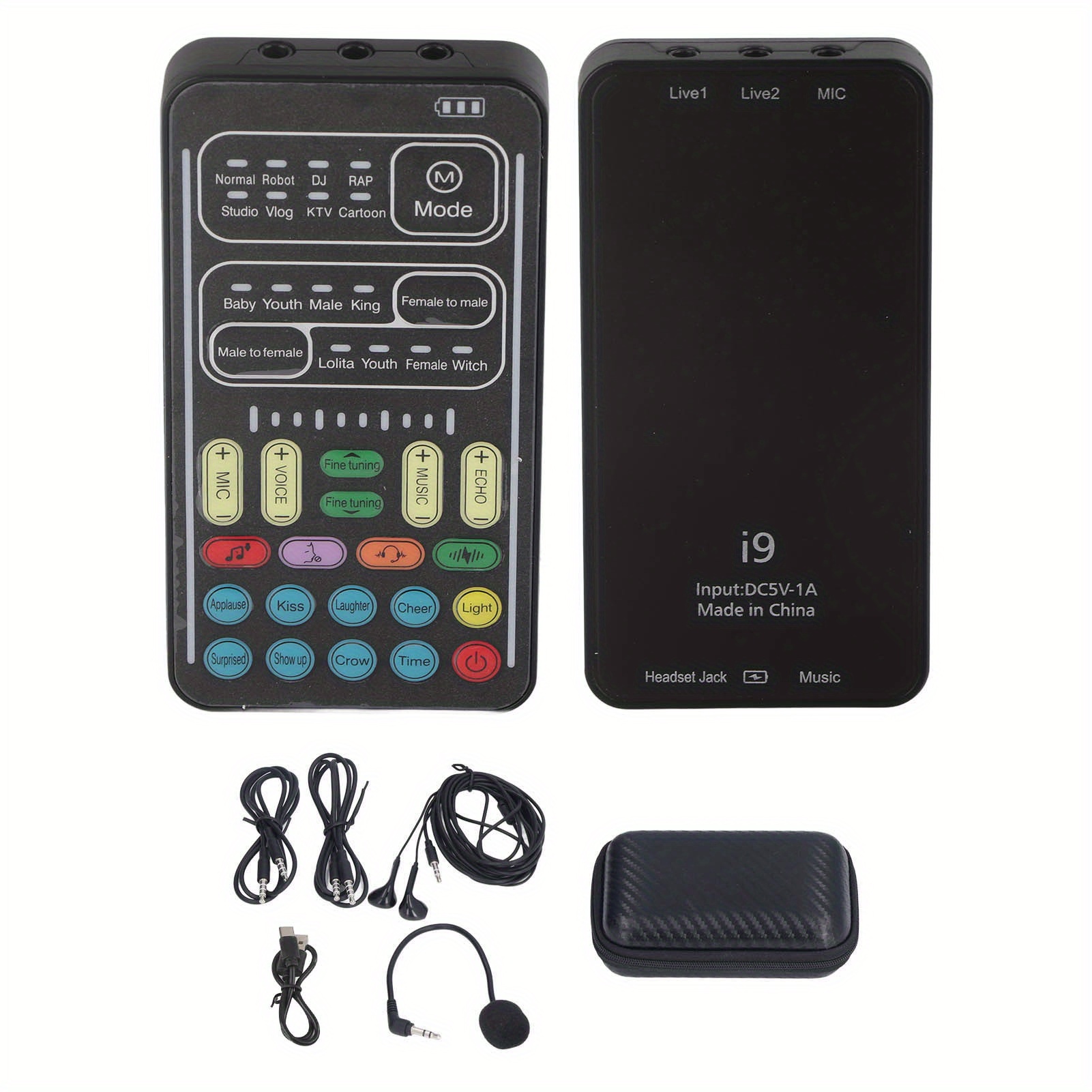 

I9 Voice Changer Set, Multifunction Portable Recording Sound Card, For Game Anchor, Recording Computer