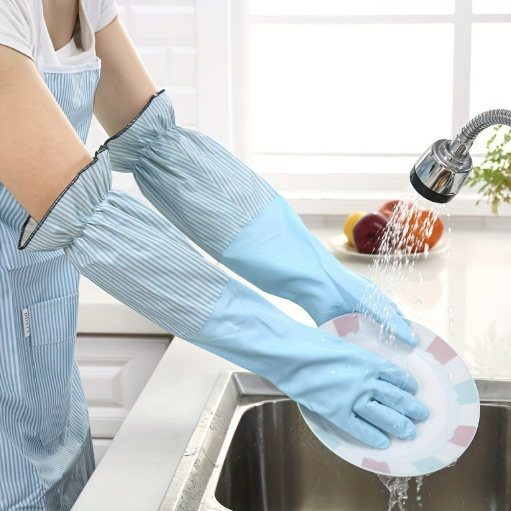 

2pcs, 1 Pair Of Long Plus Velvet Warm Household Cleaning Gloves, Housekeeping Gloves, Waterproof Kitchen Dishwashing Gloves, Laundry Gloves, Cleaning Supplies, Cleaning Tools