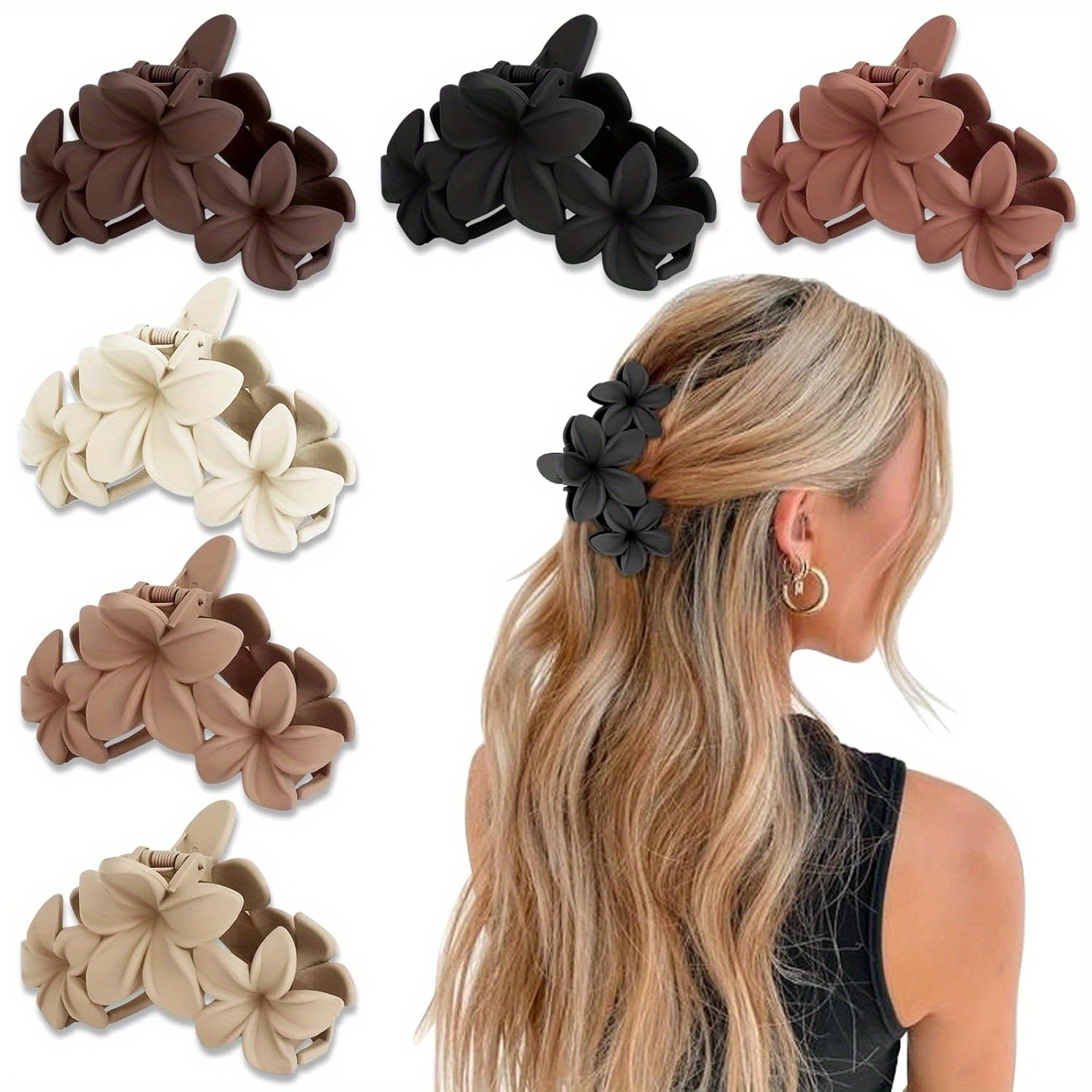 

6pcs Non-slip Matte Flower Hair Clips For Women, Flower Hair Clips For Women, Hawaiian Hair Flower Clip Large Hair Clip Hair Cute Clip Accessories