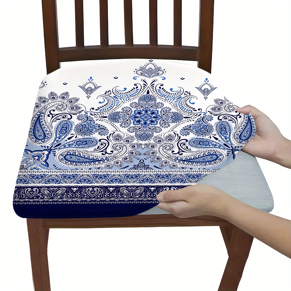 

Jit 2/4/6pcs Traditional Blue Floral Print Seat Cushion Covers - Non-slip, Durable, And Easy To Clean For Your Dining Chairs