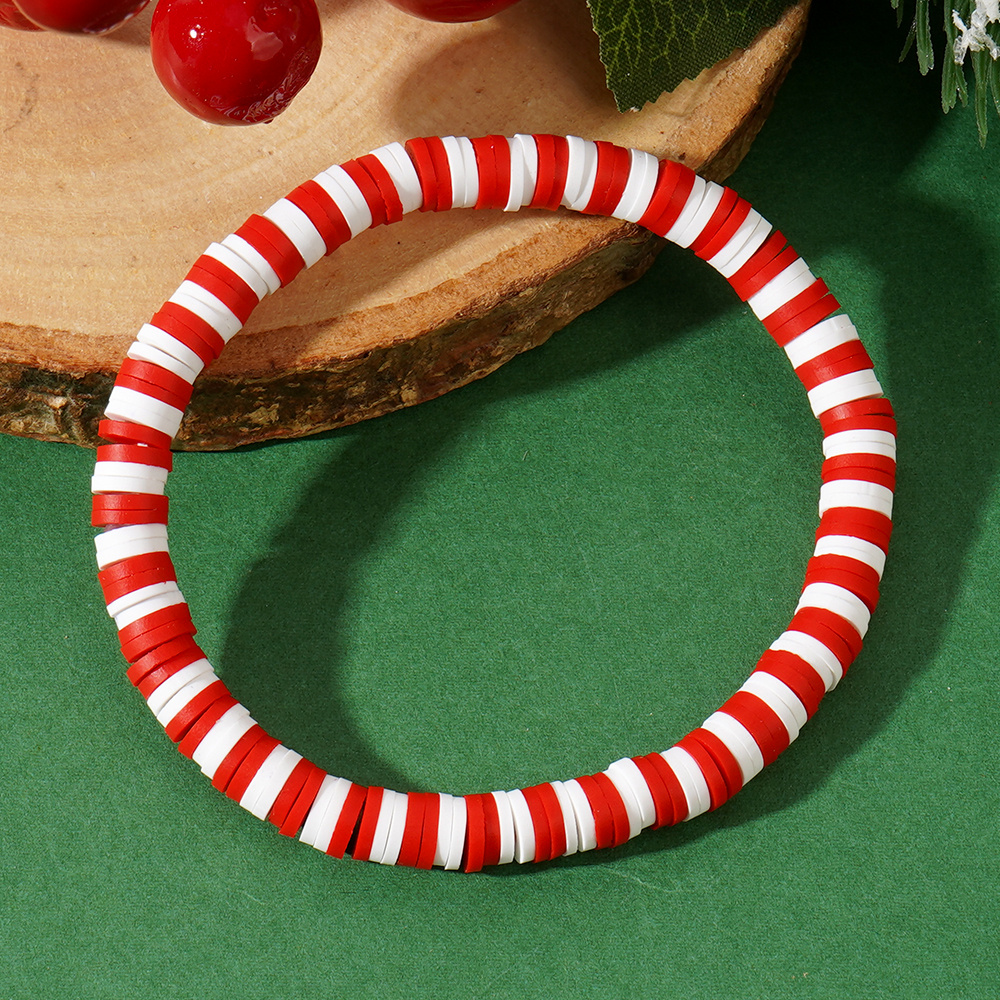 

' Bracelet Christmas Style 6mm Soft Clay Red And White Christmas Beaded Bracelet Christmas Gift