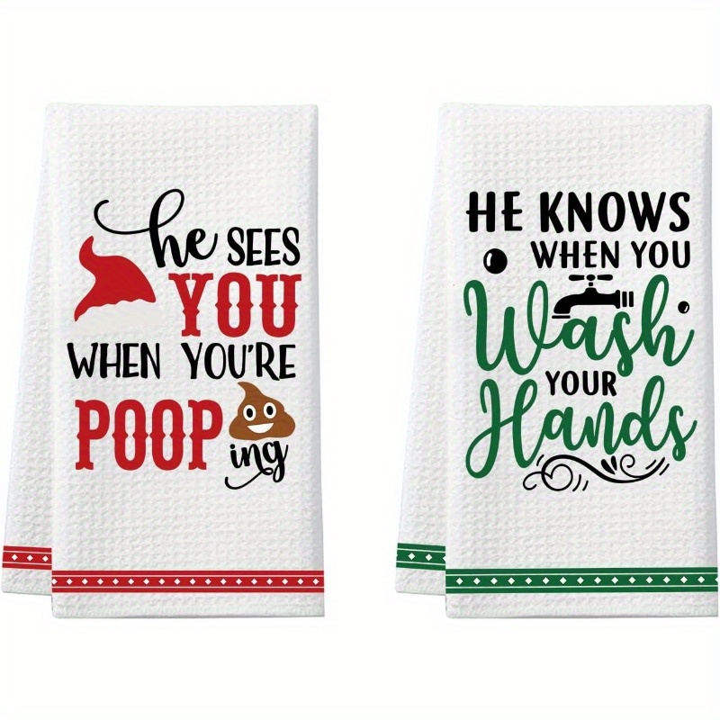 

Christmas Humor Dish Towels Set Of 2 - Woven Polyester Blend, Super Soft, Machine Washable, Modern Style Kitchen & Bathroom Towels With Space Theme, 18x26 Inch - White Elephant Gag Gift Decoration