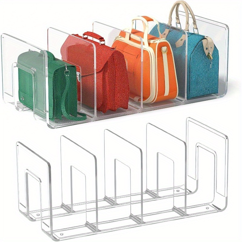 

Versatile 4-section Clear Acrylic Organizer For Purses, Handbags & More - Closet Divider For Bags, Files & Books, Utility Hooks