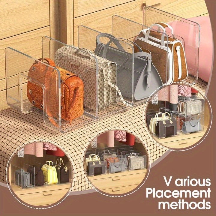 versatile 4 section clear acrylic organizer for purses handbags more   closet divider for bags files books utility hooks details 5