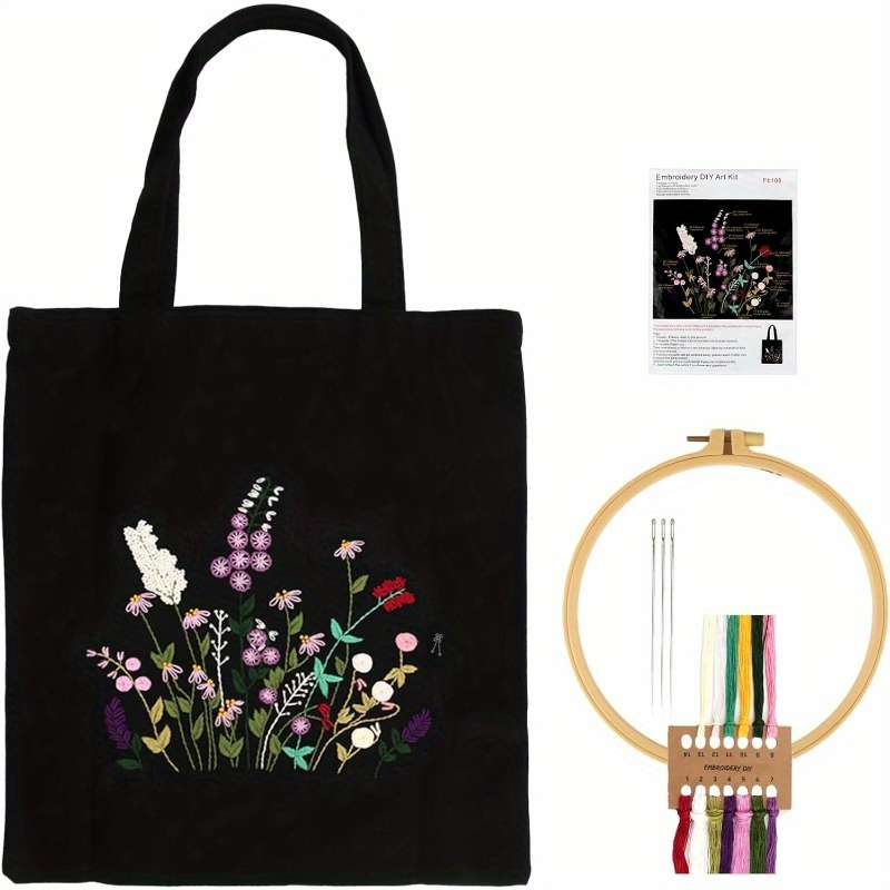 

Embroidery Canvas Carry Bag Set Embroidery Set For Beginners Embroidery Kit, Stitch Set Embroidery Kit Includes Canvas Bags Embroidery Hoop Yarn And Tool