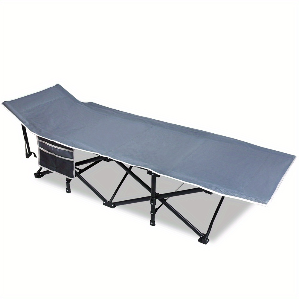 Image of Folding Camping Bed 188 X 62 X 38 Cm Camping Lounger With Storage Bag And Side Pocket Folding Bed Made Of Metal Tube And 600d Oxford Fabric For Travel Camping Beach Up To 250 Kg