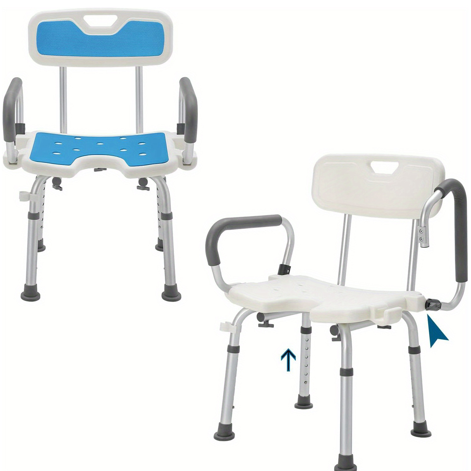 TEMU Taburete de Ducha Silla de Baño Ajustable con Reposabrazos y Respaldo Capacidad de Carga 150kg