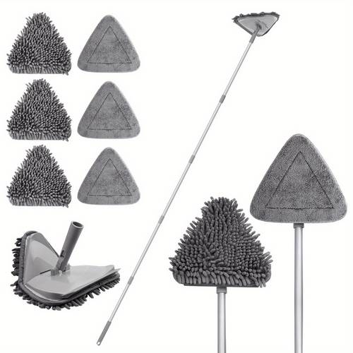 3 in 1 wall cleaner mop with long handle baseboard cleaner with extension pole and 6pcs replaceable microfiber head pads for home cleaning