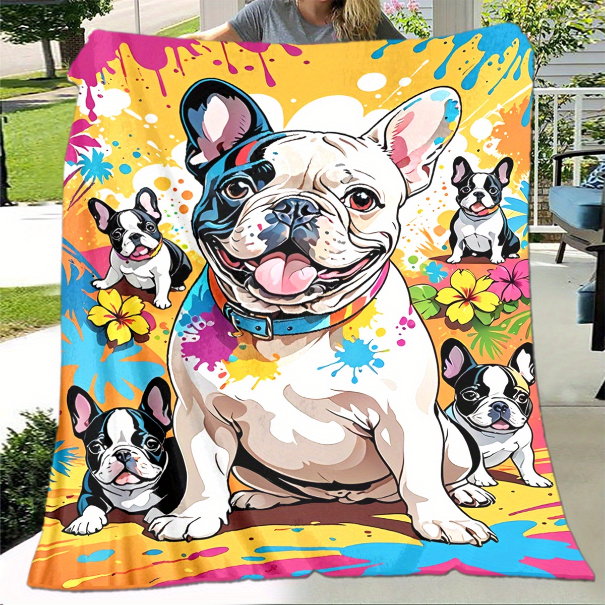 

Cozy Hawaiian French Bulldog Print Flannel Blanket - Soft, Warm & Versatile For Couch, Bed, Office, Camping | Gift, French Bulldog, Blanket, Stylish, Versatile Gift