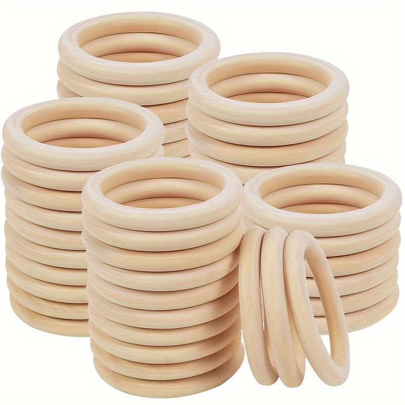 Image of 25pcs 50mm Natural Wood Rings - Smooth, Durable Wooden Beads For Crafts, Pendants & Jewelry Making - Perfect For Bracelets, Earrings, Necklaces & More - Ideal For, Craft Supplies
