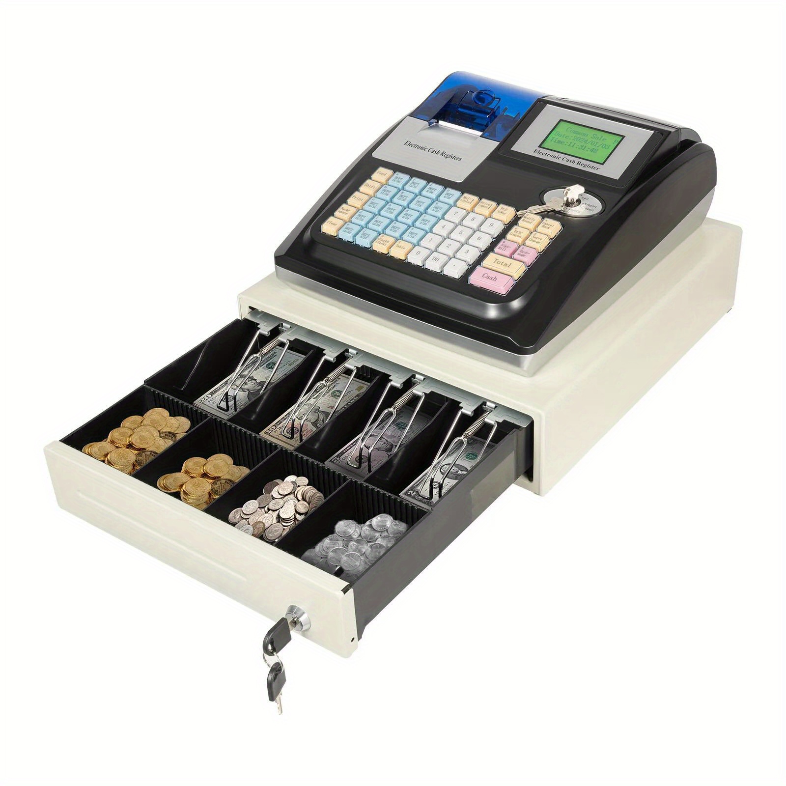 Caisse Enregistreuse électronique Professionnelle - 48 Touches, 36 Départements, 10 000 PLU, 40W