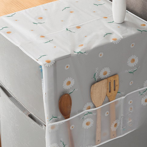 2 pack kitchen appliance dust covers multi use refrigerator top storage bag washing machine decorative cloth with pockets dust proof protector for single double door fridge oven assorted patterns details 5