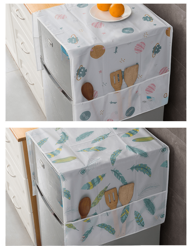 2 pack kitchen appliance dust covers multi use refrigerator top storage bag washing machine decorative cloth with pockets dust proof protector for single double door fridge oven assorted patterns details 6