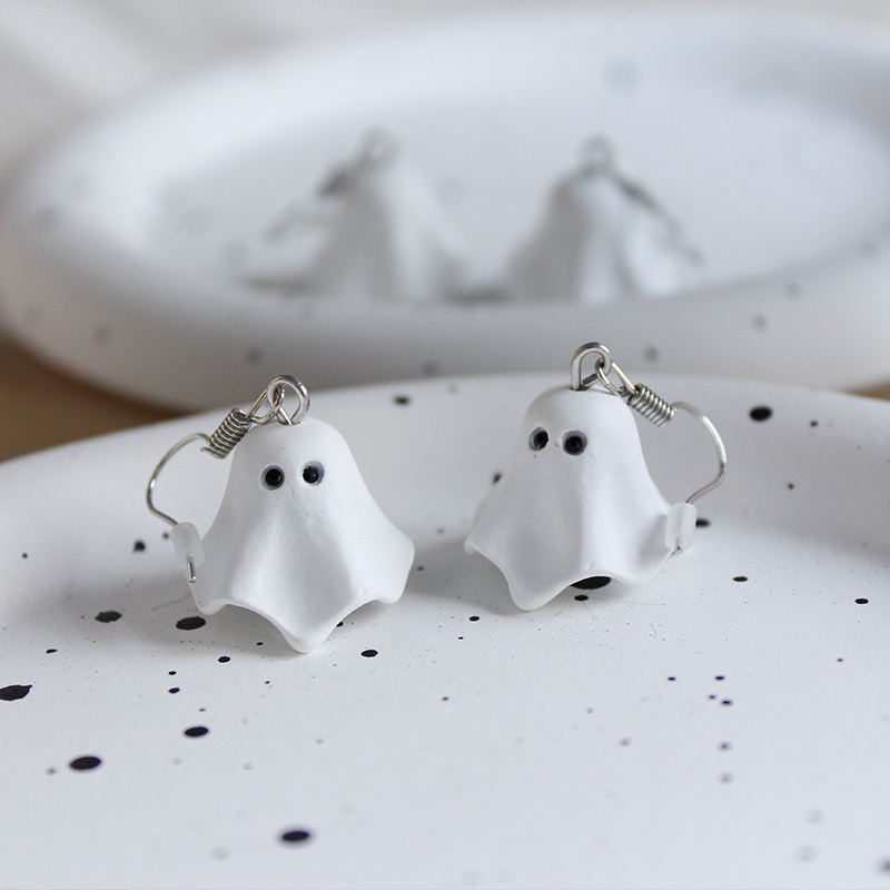 

Cute Alloy Earrings For Men, 2pcs Stainless Steel Ear Needle, White Matte Finish, Non-plated, Novelty Spooky Jewelry Gift