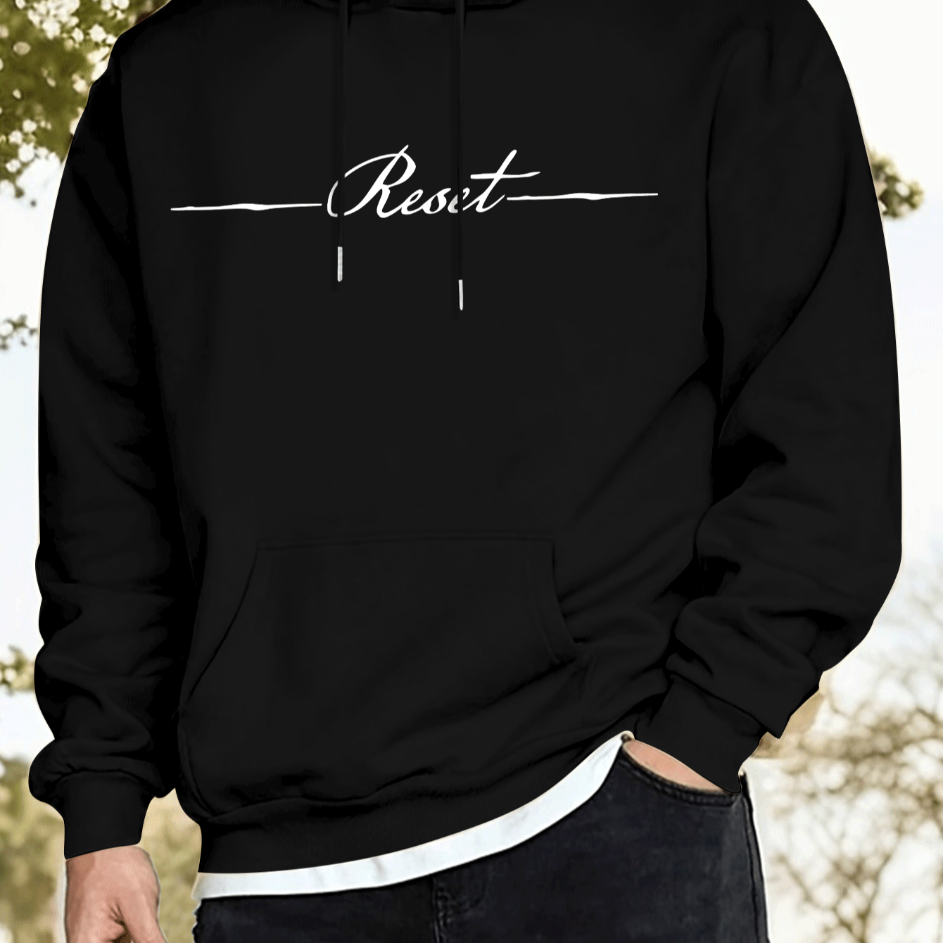 

resit" Cursive Logo Hoodie - Men's Casual Fashion Sweatshirt With And Hood