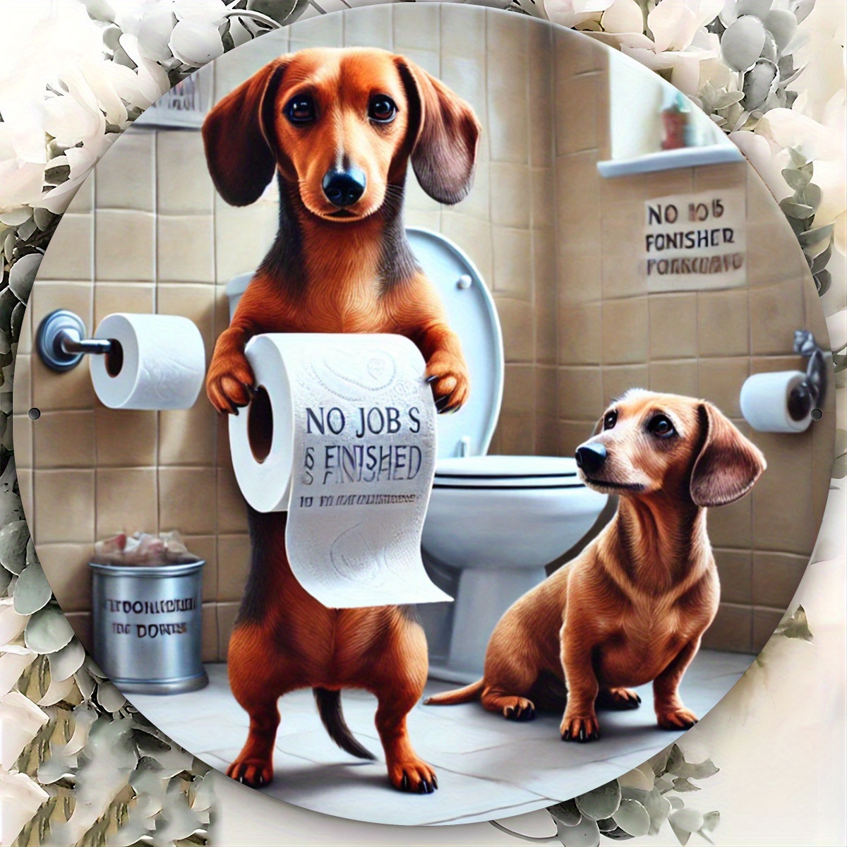 Dachshund Bathroom Decor Sign Round Metal Wall Art Funny Temu Australia