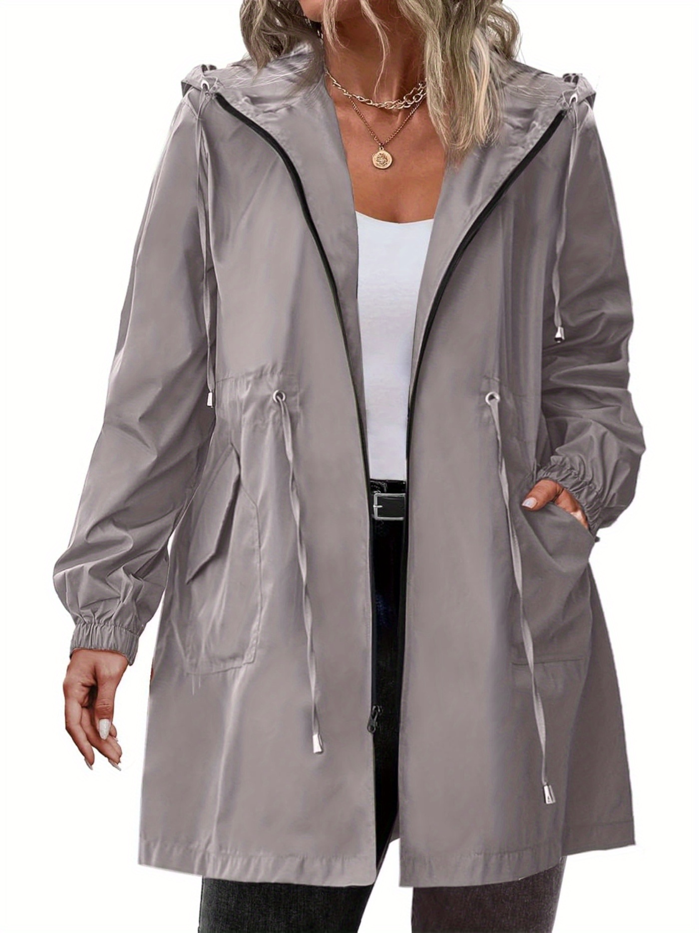 Hooded Raincoat Women's Plus Packable Rain Jacket JUUYY