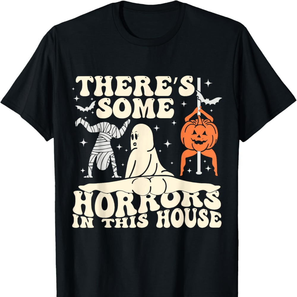 

There' Horrors In This House Graphic Printed T-shirt, Cotton Men's T-shirt, Summer Fashionable Casual Short Sleeved Top, Comfortable And Breathable Fabric Perfect For Summer And Spring